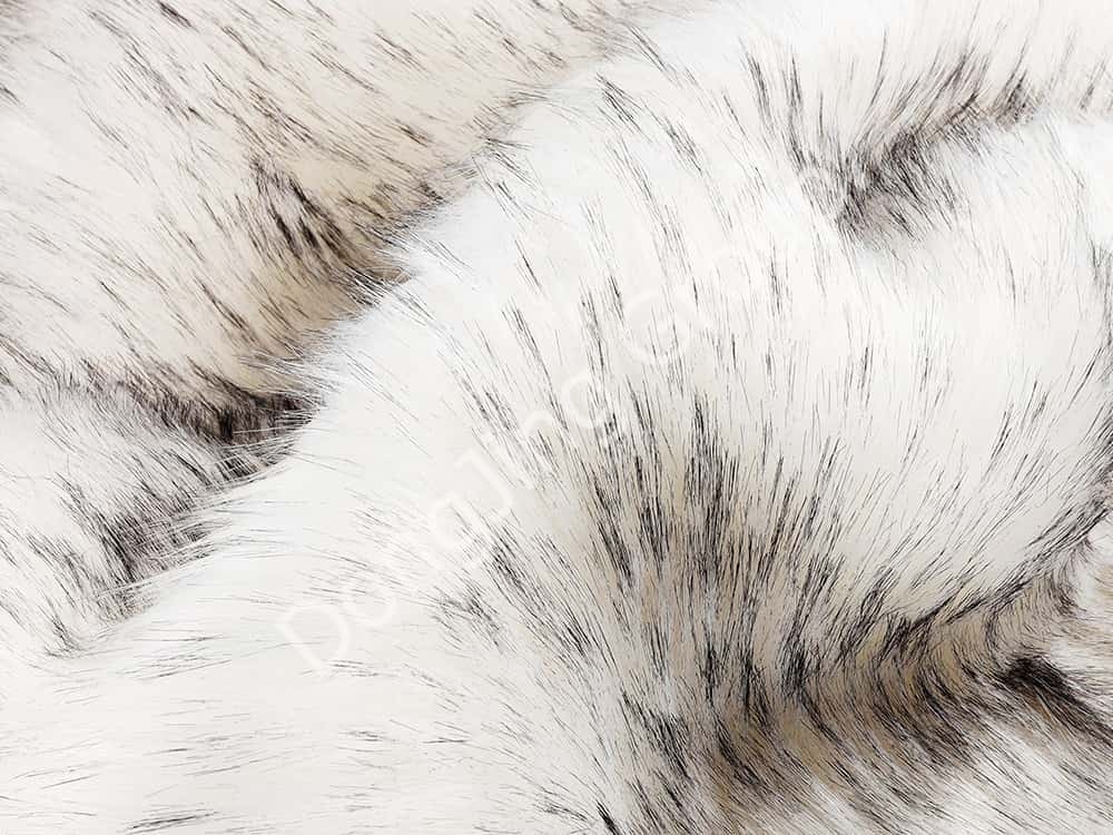 9W1127D-White Timmy White bedrukt zwart puntig wasbeerhaar faux fur fabric